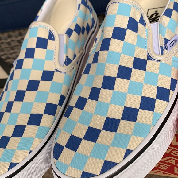 VANS Men’s CLASSIC SLIP ON CHECKERBOARD BLUE TOPAZ Sneakers - Picture 14 of 16